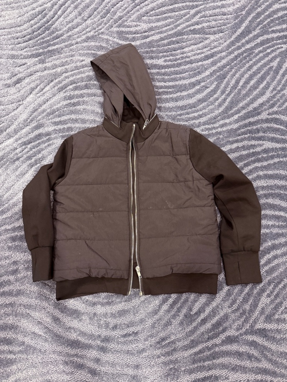Girls black puffer jacket with knit sleeve